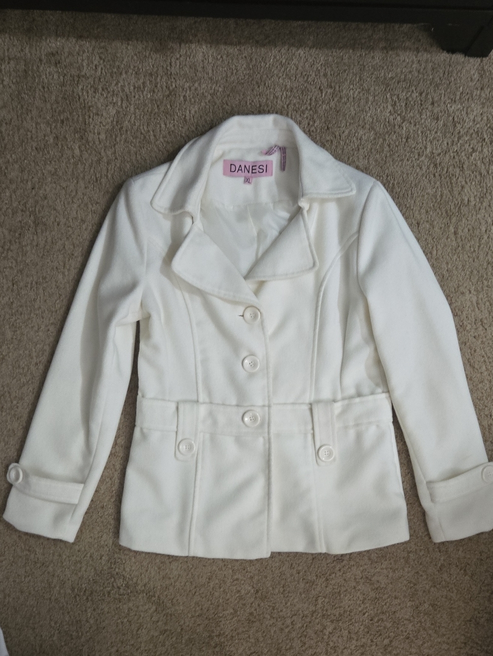 White Peacoat with Button-Front Closure Size Large
